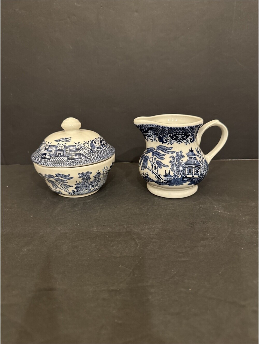 Churchill Blue Willow Creamer and Sugar Bowl  English Ironstone